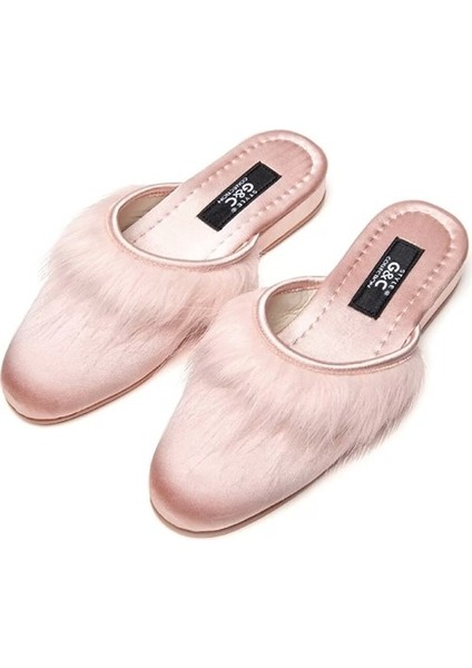 Gc 245 Tüylü Önü Kapalı Kadın Terlik Pudra