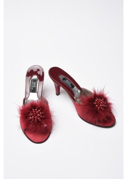 Boncuk Tüylü Çeyizlik Bayan Terlik 125 modelleri