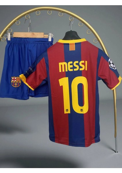 Barcelona Lionel Messi Bordo 2011 Sezon Retro Çocuk Alt Üst Takım T-Shrt Çorap+Bileklik Yanında