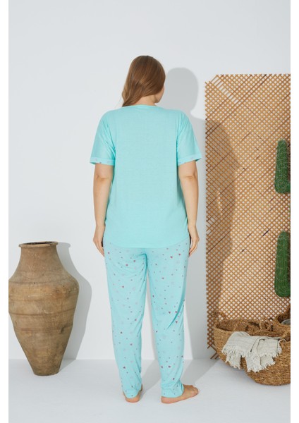 24072 Büyük Beden Kadın Kısa Kollu Pijama Takım