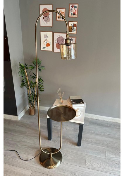 Bal Rengi Cam Lambader Modern Dekoratif Metal Oturma Odası Çalışma Odası Zemin Lambası