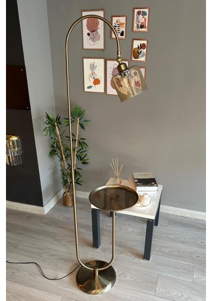 Bal Rengi Cam Lambader Modern Dekoratif Metal Oturma Odası Çalışma Odası Zemin Lambası fiyatları