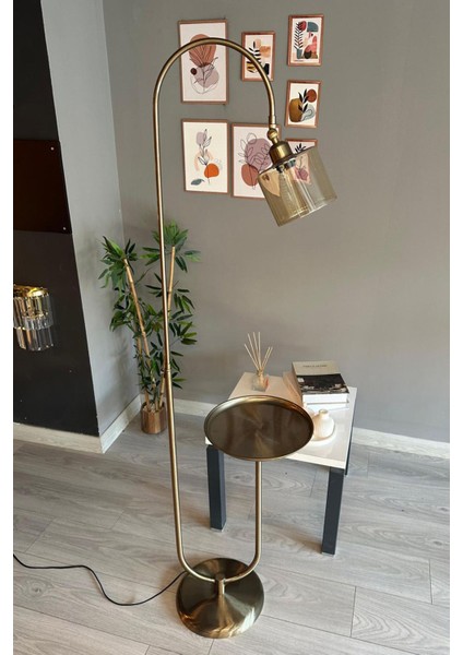 Bal Rengi Cam Lambader Modern Dekoratif Metal Oturma Odası Çalışma Odası Zemin Lambası indirimleri