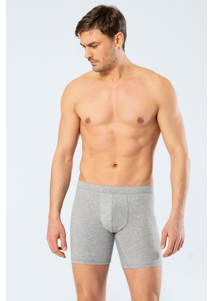 Erkek Likralı Uzun Boxer (Bel Bantlı) 1336/GRI
