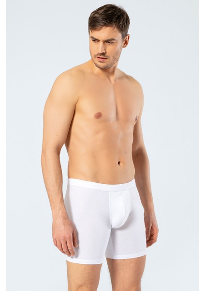 Erkek Likralı Uzun Boxer (Bel Bantlı) 1336/BEYAZ