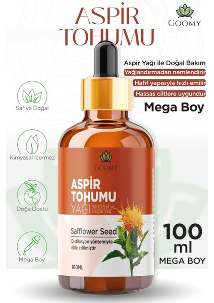 Aspir Tohumu Yağı Soğuk Sıkım Doğal Bitkisel Sabit Yağ Safflower Seed Oil 100ml
