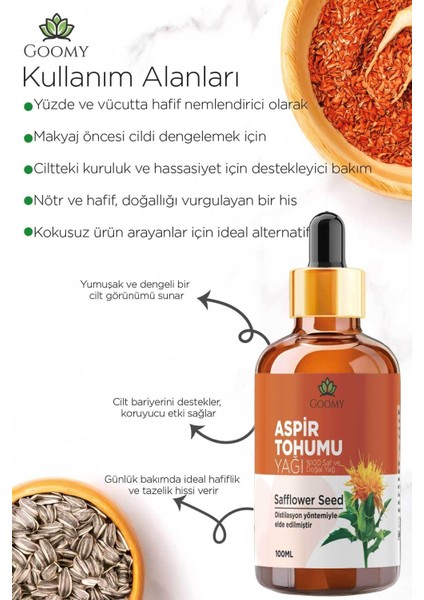 Aspir Tohumu Yağı Soğuk Sıkım Doğal Bitkisel Sabit Yağ Safflower Seed Oil 100ml
