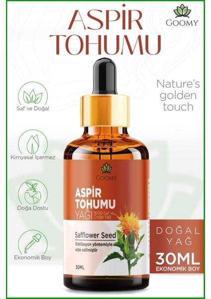 Aspir Tohumu Yağı Soğuk Sıkım Doğal Bitkisel Sabit Yağ Safflower Seed Oil 30ml