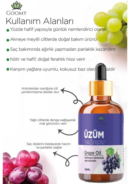 Üzüm Çekirdeği Yağı Soğuk Sıkım Doğal Bitkisel Sabit Yağ Grape Seed Oil 100ml