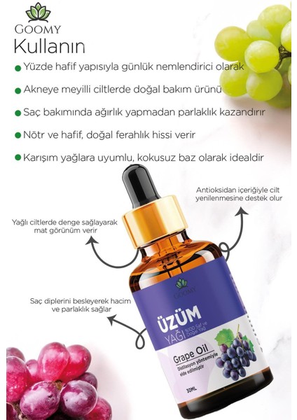 Üzüm Çekirdeği Yağı Soğuk Sıkım Doğal Bitkisel Sabit Yağ Grape Seed Oil 30ml fiyatları