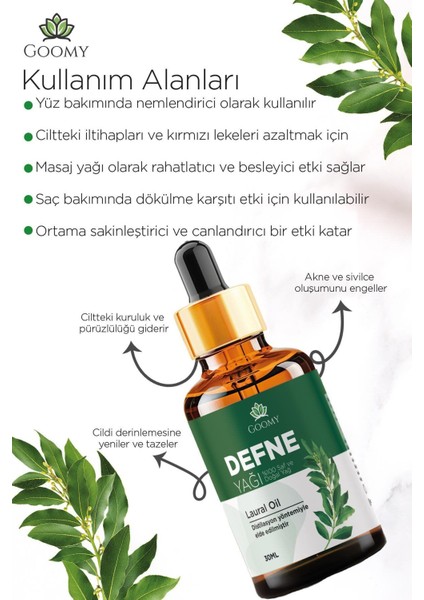 Defne Yaprağı Yağı Distilasyon %100 Doğal Bitkisel Uçucu Yağ Laurel Leaf Oil 30ML