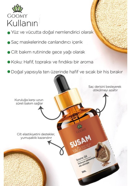 Susam Yağı Soğuk Sıkım Doğal Bitkisel Sabit Yağ Sesame Oil 30ml