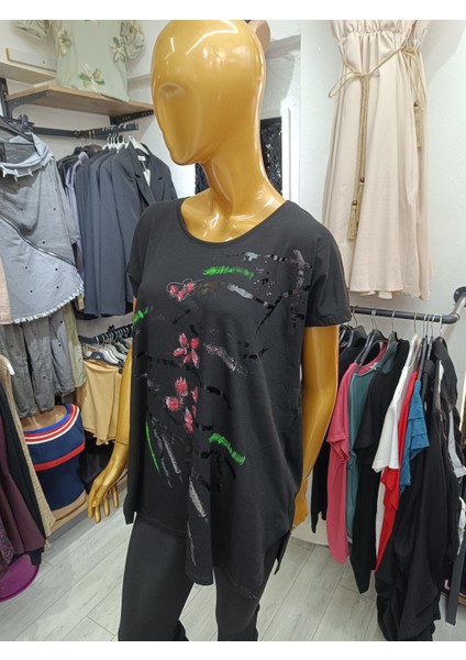 Büyük Beden Esnek Kumaş Bisiklet Yakalı Ön Baskılı Bluz modelleri