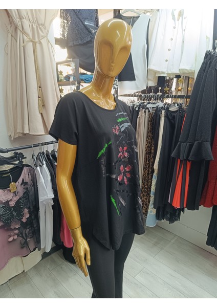 Büyük Beden Esnek Kumaş Bisiklet Yakalı Ön Baskılı Bluz fırsatları