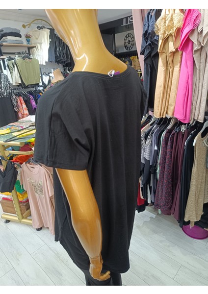 Büyük Beden Esnek Kumaş Bisiklet Yakalı Ön Baskılı Bluz indirimleri