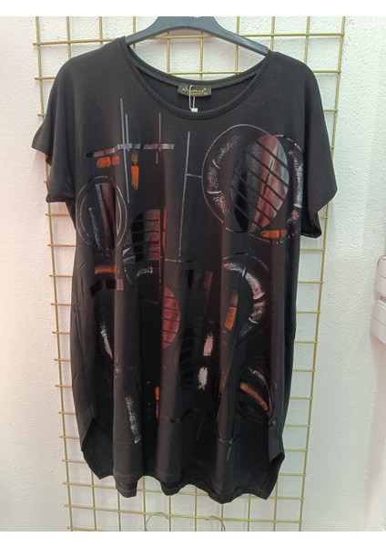 Büyük Beden Esnek Kumaş Bisiklet Yakalı Ön Baskılı Bluz