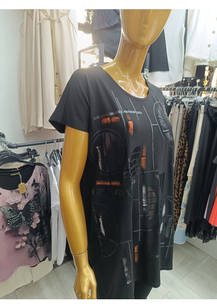 Büyük Beden Esnek Kumaş Bisiklet Yakalı Ön Baskılı Bluz fırsatları