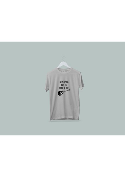 Kaliteli Penye Kadın Erkek Unisex Yetişkin Baskılı Beyaz Gri Tshirt Rock N Roll Tişört Beyaz