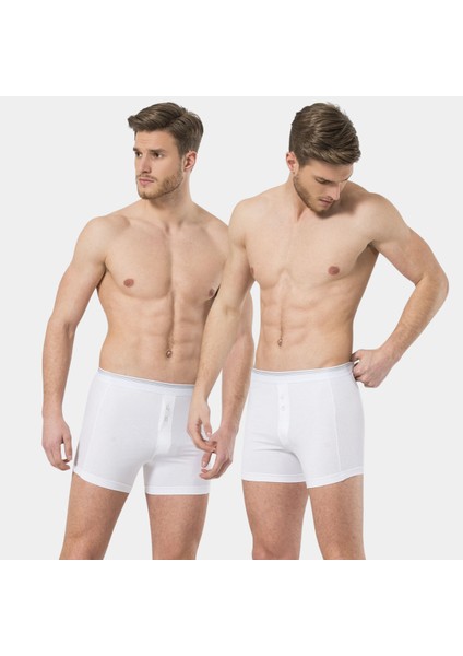 Erkek Likralı Düğmeli Boxer (2'li Paket) 135/BEYAZ