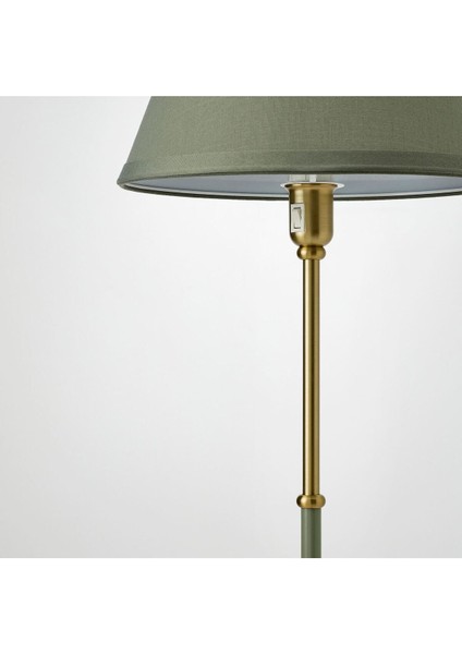 Yer Lambası, Pirinç-Yeşil-Gri, 143 cm Abajur Çapı: 36 cm fırsatları