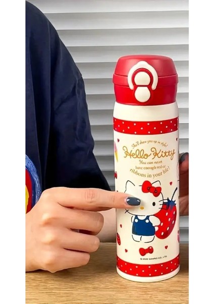 Çocuk Termos Matara Paslanmaz Çelik Hello Kitty Figürlü Iki Kademeli Özel Kapak 480ML