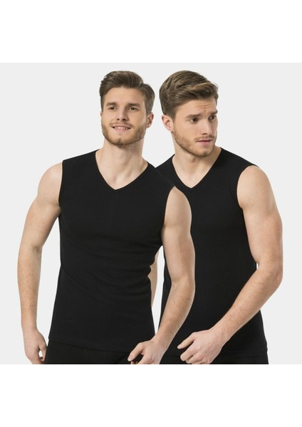 Erkek Spor V Yaka Atlet (2'li Paket) 158/SIYAH fiyatları