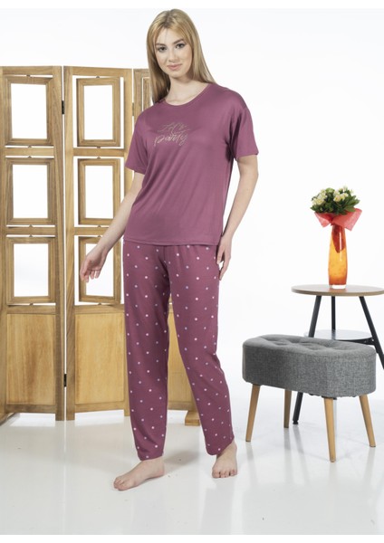 24137 Kadın Kısa Kol Puantiyeli Pijama Takım