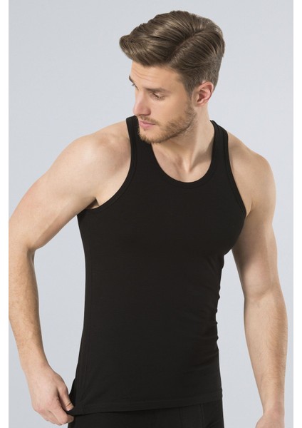 Erkek Halter Yaka Likralı Spor Atlet 171/SIYAH