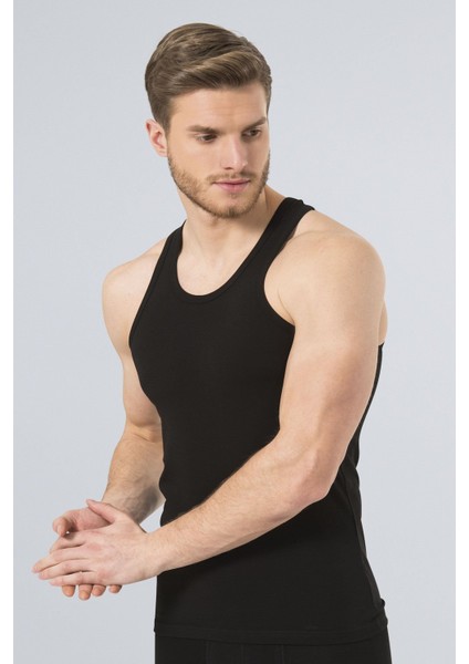 Erkek Halter Yaka Likralı Spor Atlet 171/SIYAH