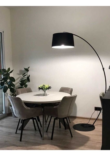 Vıntage, Modern Siyah Metal Gövde 1 x E27 Siyah Kumaş Hareketli Başlık Lambader,köşe Lambası