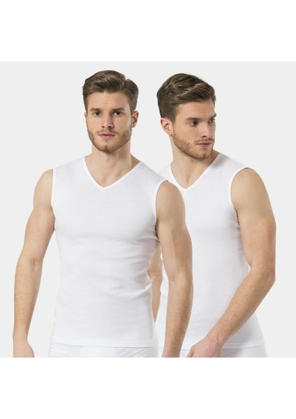 Erkek Spor V Yaka Atlet (2'li Paket) 158/BEYAZ fiyatları