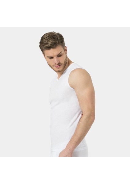 Erkek Spor V Yaka Atlet (2'li Paket) 158/BEYAZ fırsatları