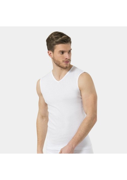 Erkek Spor V Yaka Atlet (2'li Paket) 158/BEYAZ indirimleri