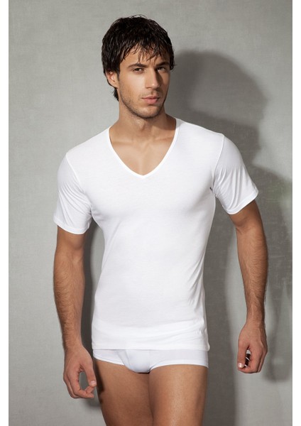 Erkek Pamuklu V Yaka Kısa Kol T Shirt 2810