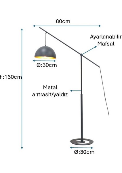 Antrasit/gri Boyalı Lambader PLC-1215-L-GR