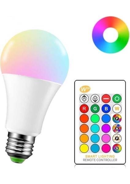 Uzaktan Kumandalı Rgb LED Ampul 9WATT E27 Tasarruflu Dimmerli LED Lamba 16 Ton