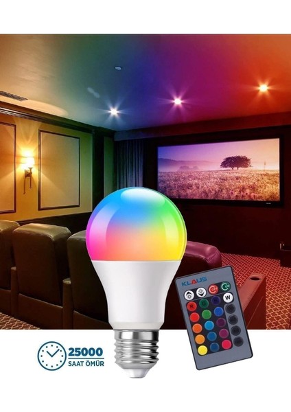 Uzaktan Kumandalı Rgb LED Ampul 9WATT E27 Tasarruflu Dimmerli LED Lamba 16 Ton