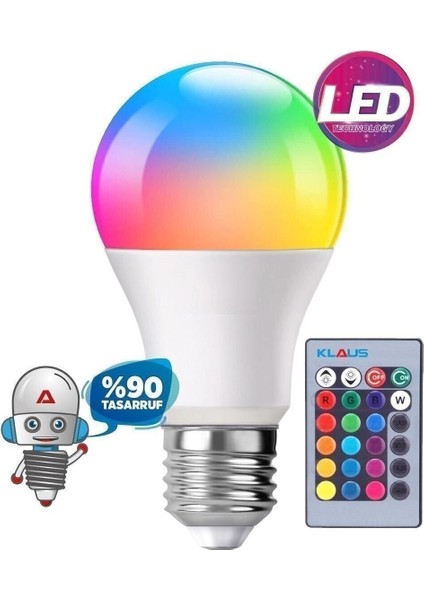 Uzaktan Kumandalı Rgb LED Ampul 9WATT E27 Tasarruflu Dimmerli LED Lamba 16 Ton