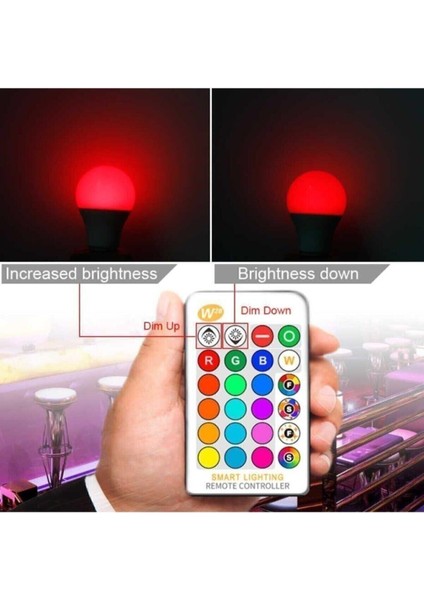 Uzaktan Kumandalı Rgb LED Ampul 9WATT E27 Tasarruflu Dimmerli LED Lamba 16 Ton