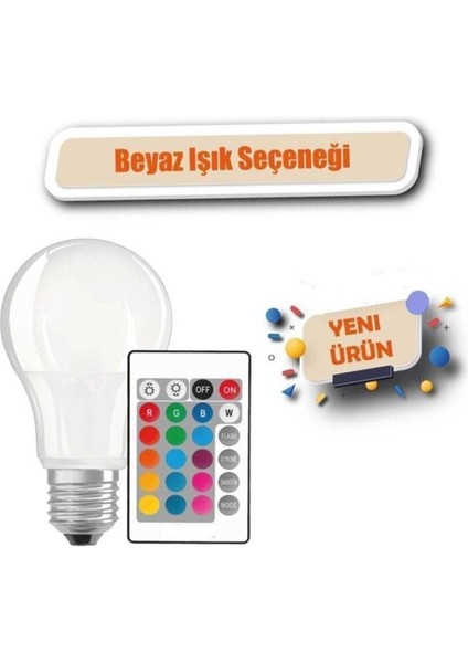 Uzaktan Kumandalı Rgb LED Ampul 9WATT E27 Tasarruflu Dimmerli LED Lamba 16 Ton
