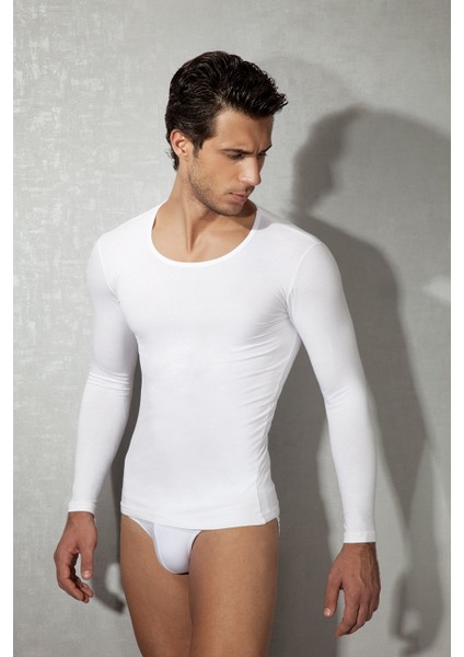 Erkek Modal Geniş Yaka Uzun Kol T Shirt 2955