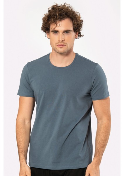 Erkek Bisiklet Yaka Likralı T-Shirt 1331/MAVİ fiyatları