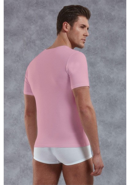 Erkek Modal Derin V Yaka Kısa Kol T Shirt 2820 Pembe fiyatları