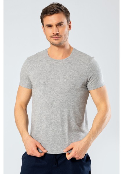 Erkek Bisiklet Yaka Likralı T-Shirt 1331/GRI