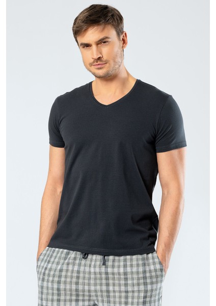 Erkek V Yaka Likralı T-Shirt 1332/OLIVE