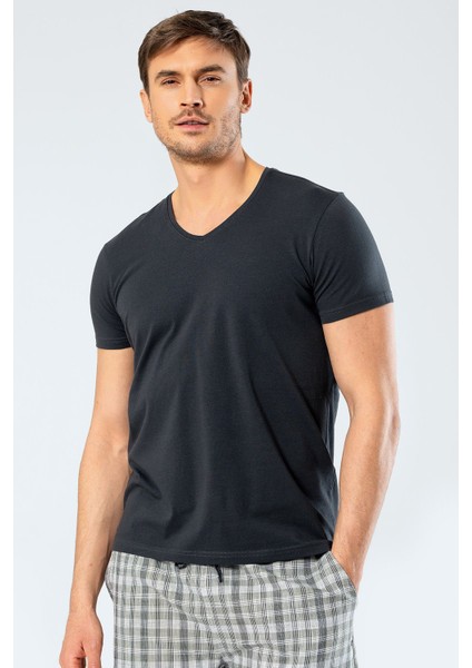 Erkek V Yaka Likralı T-Shirt 1332/OLIVE fırsatları