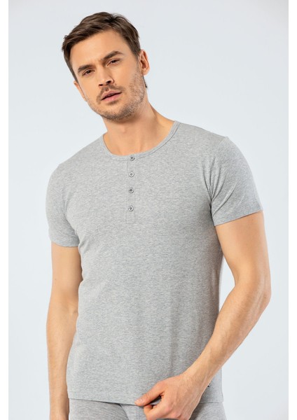 Erkek Bisiklet Yaka Düğmeli T-Shirt 1308/GRI
