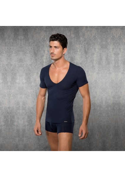 Erkek Modal Derin V Yaka Kısa Kol T Shirt 2820 Laci