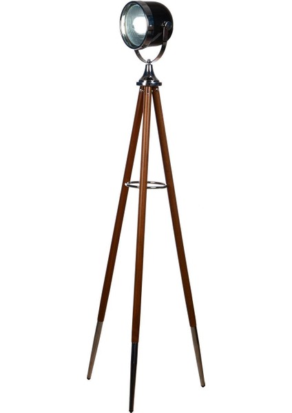 Üç Ahşap Ayaklı Metal Başlıklı Far Model Lambeder Siyah(Klasik Araç Rengi) (Ayaklar Ceviz)