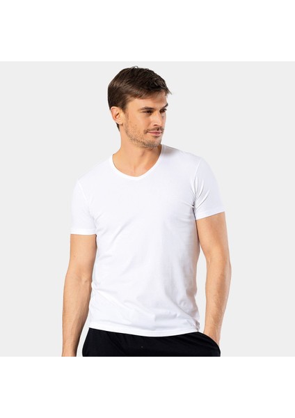 Erkek V Yaka Likralı T-Shirt 1332/BEYAZ fiyatları